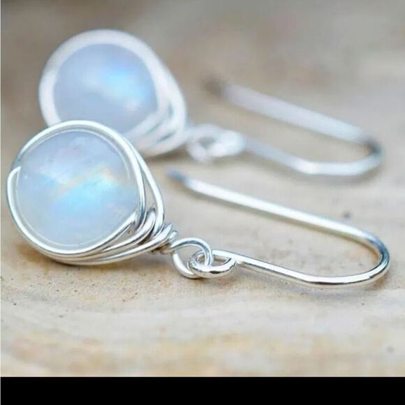 Vintage Look White Opal Drop Earrings - Picture 2 of 4